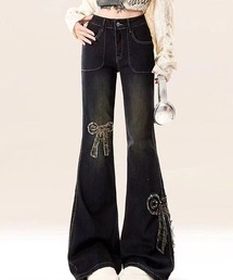gossip！ロサンゼルス（ゴシップロサンゼルス）の「リボンモチーフ フレアデニムパンツ（デニムパンツ）」