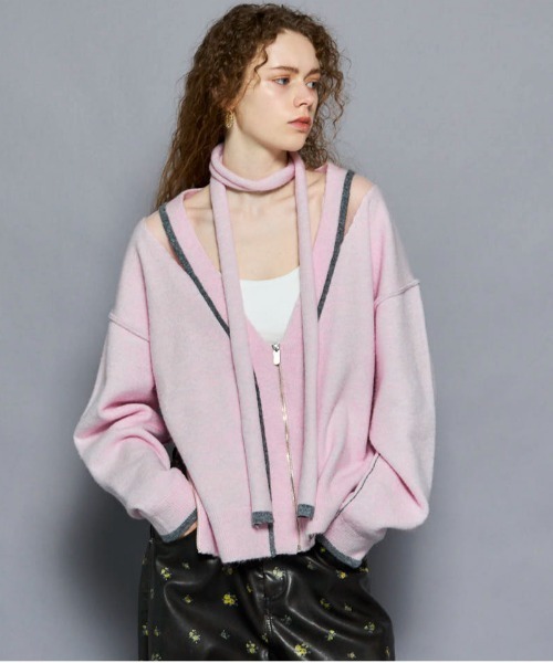 MAISON SPECIAL（メゾンスペシャル）の「With Stall Tulle Slit Cardigan/ストール付きチュールスリットカーディガン（カーディガン/ボレロ・レディース・ピンク/グレー/ブラウン・FREE）」の3枚目の写真