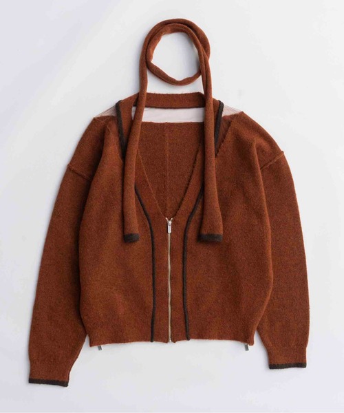 MAISON SPECIAL（メゾンスペシャル）の「With Stall Tulle Slit Cardigan/ストール付きチュールスリットカーディガン（カーディガン/ボレロ・レディース・ピンク/グレー/ブラウン・FREE）」の5枚目の写真