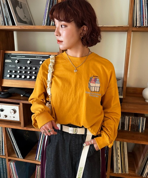 DOUBLE NAME（ダブルネーム）の「Gyunyu bottle lid BACKモチーフロンTEE/ユニセックス（Tシャツ/カットソー・レディース・オレンジ/オフホワイト/ブルー・FREE）」の7枚目の写真