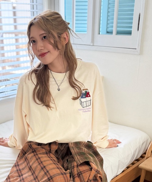 DOUBLE NAME（ダブルネーム）の「Gyunyu bottle lid BACKモチーフロンTEE/ユニセックス（Tシャツ/カットソー・レディース・オレンジ/オフホワイト/ブルー・FREE）」の15枚目の写真