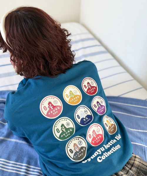 DOUBLE NAME（ダブルネーム）の「Gyunyu bottle lid BACKモチーフロンTEE/ユニセックス（Tシャツ/カットソー・レディース・オレンジ/オフホワイト/ブルー・FREE）」の6枚目の写真