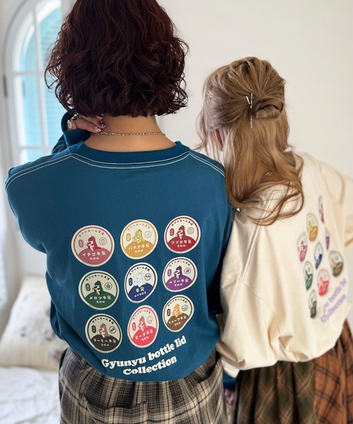 DOUBLE NAME（ダブルネーム）の「Gyunyu bottle lid BACKモチーフロンTEE/ユニセックス（Tシャツ/カットソー・レディース・オレンジ/オフホワイト/ブルー・FREE）」の19枚目の写真