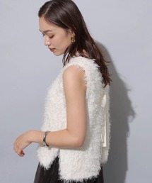 美品 Arpege story シフォンリボン×メッシュニット ホワイト アプワイザー・リッシェ Apuweiser-riche キラキラメッシュ