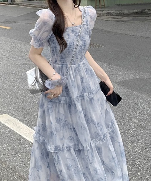 Miniministore(ミニミニストア)の「ティアードロングワンピースレディース夏服半袖(ワンピース・レディース・ブルー・L/M)」の1枚目の写真