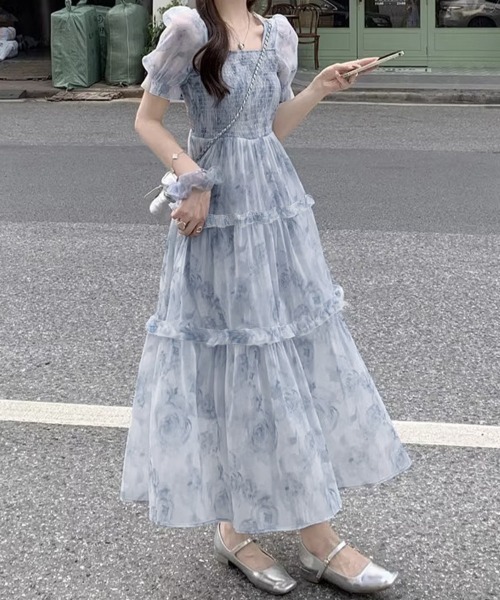 Miniministore(ミニミニストア)の「ティアードロングワンピースレディース夏服半袖(ワンピース・レディース・ブルー・L/M)」の2枚目の写真