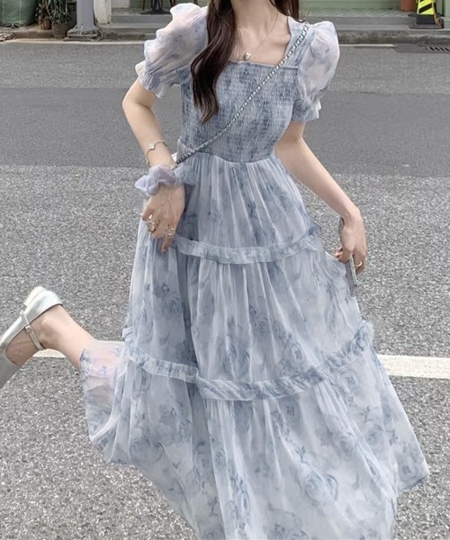 Miniministore(ミニミニストア)の「ティアードロングワンピースレディース夏服半袖(ワンピース・レディース・ブルー・L/M)」の4枚目の写真