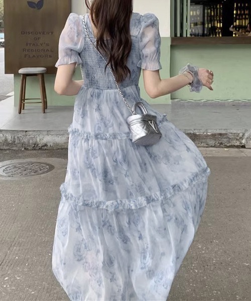 Miniministore(ミニミニストア)の「ティアードロングワンピースレディース夏服半袖(ワンピース・レディース・ブルー・L/M)」の5枚目の写真