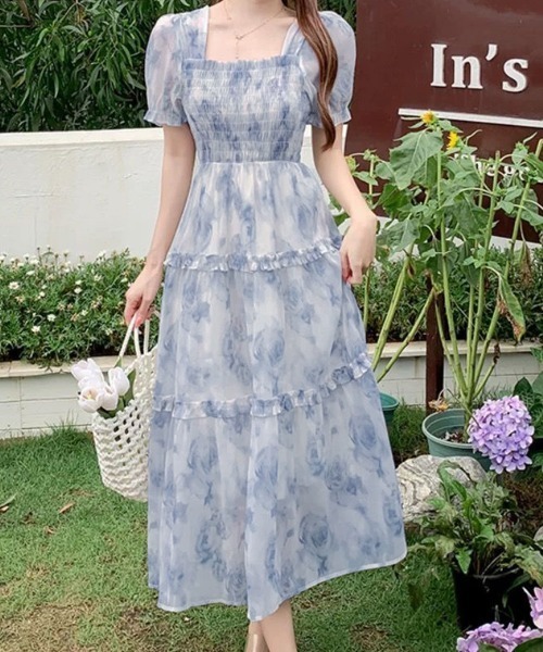 Miniministore(ミニミニストア)の「ティアードロングワンピースレディース夏服半袖(ワンピース・レディース・ブルー・L/M)」の6枚目の写真