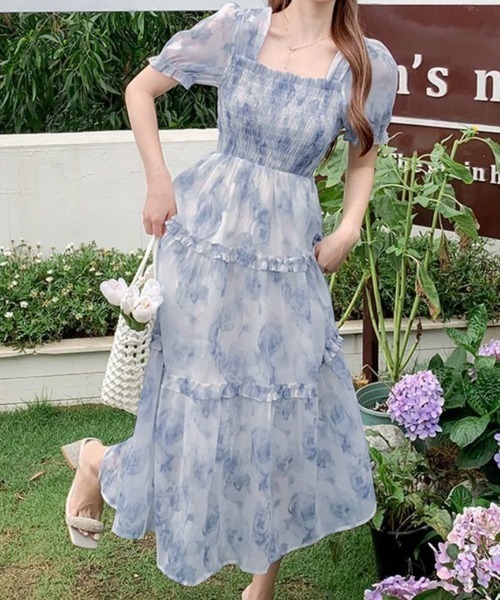 Miniministore(ミニミニストア)の「ティアードロングワンピースレディース夏服半袖(ワンピース・レディース・ブルー・L/M)」の7枚目の写真