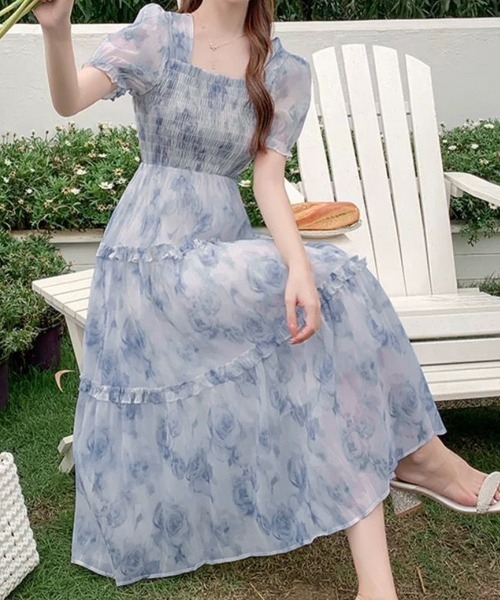 Miniministore(ミニミニストア)の「ティアードロングワンピースレディース夏服半袖(ワンピース・レディース・ブルー・L/M)」の8枚目の写真