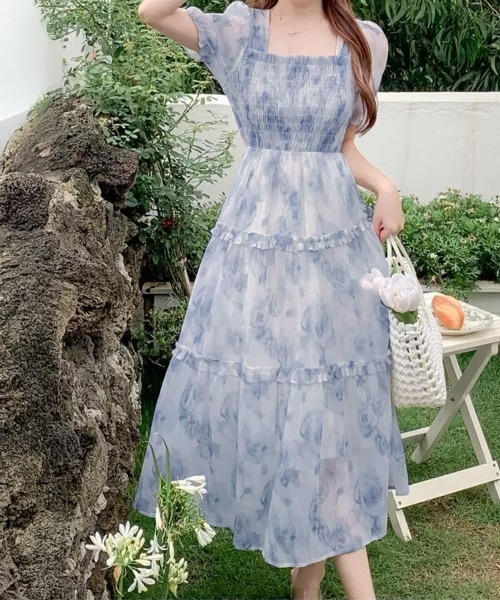 Miniministore(ミニミニストア)の「ティアードロングワンピースレディース夏服半袖(ワンピース・レディース・ブルー・L/M)」の9枚目の写真