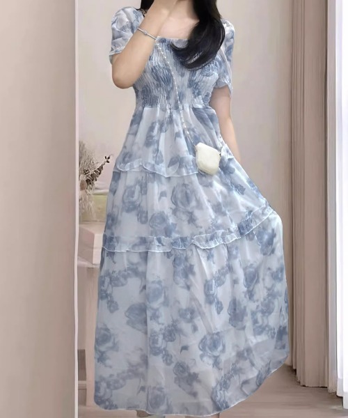Miniministore(ミニミニストア)の「ティアードロングワンピースレディース夏服半袖(ワンピース・レディース・ブルー・L/M)」の11枚目の写真