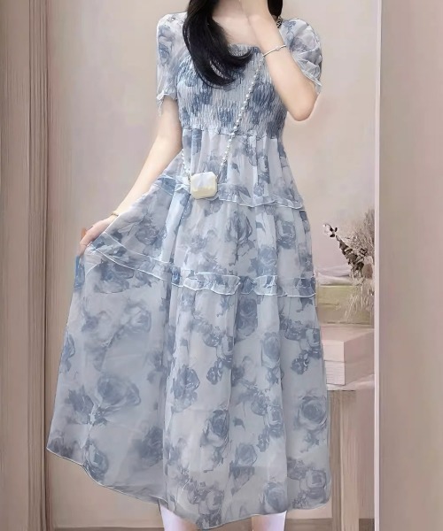 Miniministore(ミニミニストア)の「ティアードロングワンピースレディース夏服半袖(ワンピース・レディース・ブルー・L/M)」の12枚目の写真