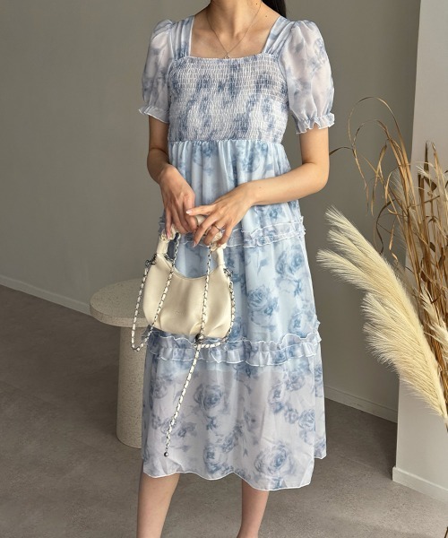 Miniministore(ミニミニストア)の「ティアードロングワンピースレディース夏服半袖(ワンピース・レディース・ブルー・L/M)」の14枚目の写真