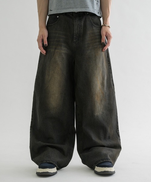 9090 ブラックデニム ストレートバギーパンツ セール】【EPNK】Straight baggy pants / ストレートバギー