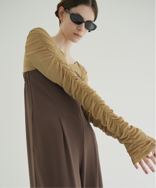 CLANE W TULLE SHIRRING TOPS ベージュ W TULLE SHIRRING TOPS｜TOPS(トップス)｜CLANE OFFICIAL ONLINE