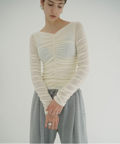トップス CLANE W TULLE SHIRRING TOPS W TULLE SHIRRING TOPS（Tシャツ/カットソー）｜CLANE（クラネ