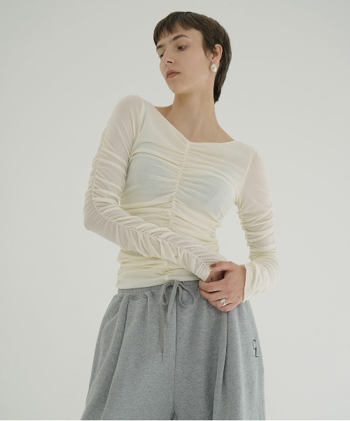 トップス CLANE W TULLE SHIRRING TOPS W TULLE SHIRRING TOPS（Tシャツ/カットソー）｜CLANE（クラネ）の