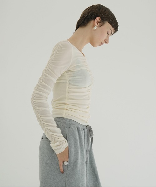 トップス CLANE W TULLE SHIRRING TOPS W TULLE SHIRRING TOPS（Tシャツ/カットソー）｜CLANE（クラネ