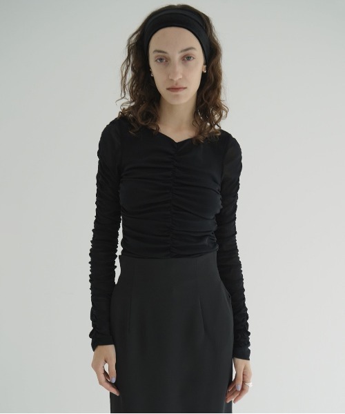 トップス CLANE W TULLE SHIRRING TOPS W TULLE SHIRRING TOPS（Tシャツ/カットソー）｜CLANE（クラネ