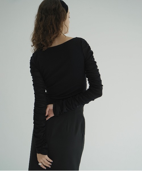 トップス CLANE W TULLE SHIRRING TOPS BLACK クラネ CLANE W TULLE SHIRRING TOPS （BLACK） - ファッション