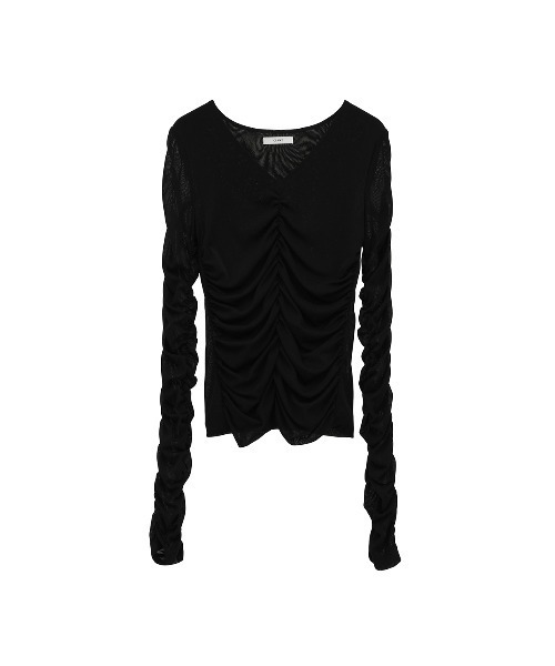 CLANE W TULLE SHIRRING TOPS ブラック W TULLE SHIRRING TOPS（Tシャツ/カットソー）｜CLANE（クラネ）の