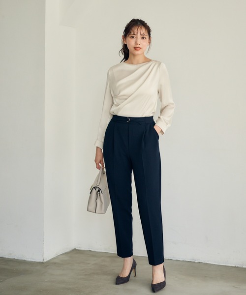 12Twelve Agenda（トゥエルブ　アジェンダ）の「ウォッシャブルハイストレッチジョーゼットテーパードパンツ（その他パンツ・レディース・チャコールグレー/ベージュ/ネイビー・M/S）」の6枚目の写真