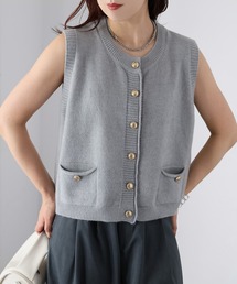 ★美品★BALLSEY ツイードベスト 金ボタン ノースリーブ ニット切替 36 ☆美品☆BALLSEY ツイードベスト 金ボタン ノースリーブ ニット
