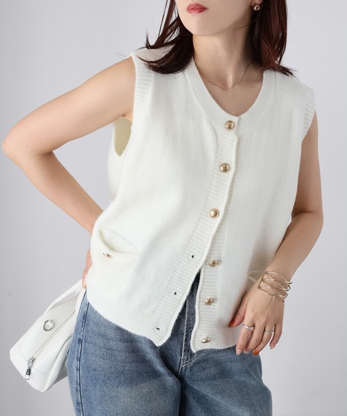 新品未使用　pois ポワ　knit vest　ニットベスト　ホワイト pois ポワ knit vest ニットベスト白