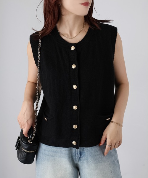 セール】金ボタンノースリーブニットベスト（ベスト）｜Riberry