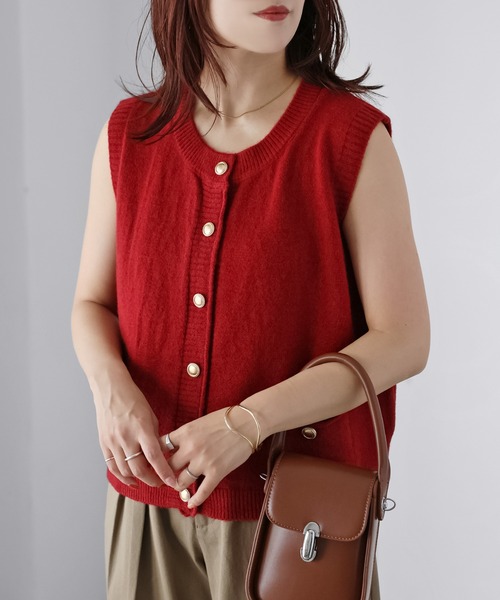 セール】金ボタンノースリーブニットベスト（ベスト）｜Riberry