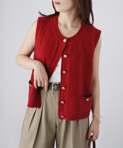 セール】金ボタンノースリーブニットベスト（ベスト）｜Riberry