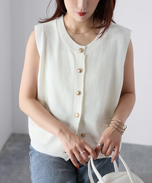 セール】金ボタンノースリーブニットベスト（ベスト）｜Riberry