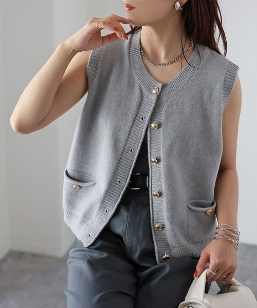 セール】金ボタンノースリーブニットベスト（ベスト）｜Riberry