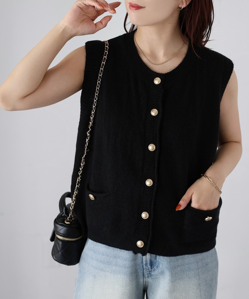 セール】金ボタンノースリーブニットベスト（ベスト）｜Riberry