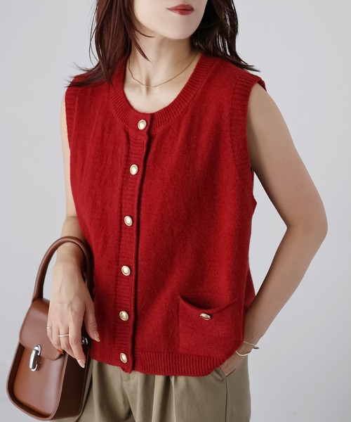 セール】金ボタンノースリーブニットベスト（ベスト）｜Riberry