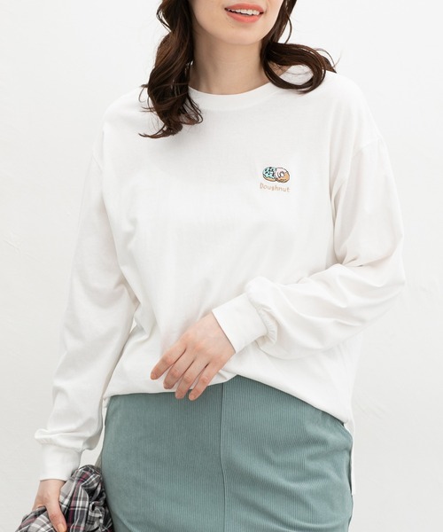 Honeys(ハニーズ)の「モチーフ刺繍Tシャツ(Tシャツ/カットソー・レディース・スミクロ/ミント/ブラウン/ベージュ/オフホワイト・L/S/M/SS)」の8枚目の写真