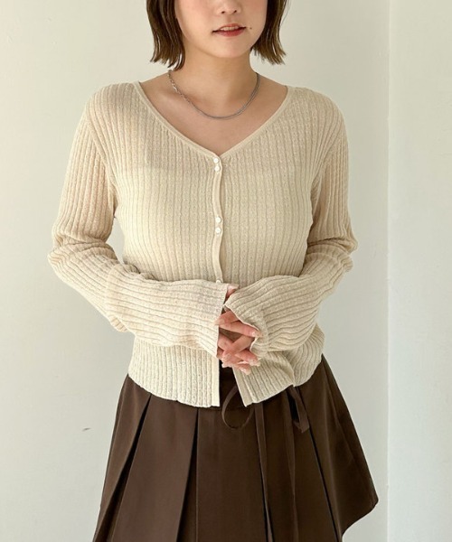 archives（アルシーヴ）の「ハリヌキリブシアーニットカーディガン（カーディガン/ボレロ・レディース・アイボリー/ブラック/グレー・MEDIUM）」の2枚目の写真