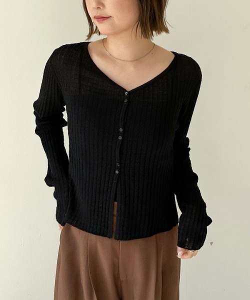 archives（アルシーヴ）の「ハリヌキリブシアーニットカーディガン（カーディガン/ボレロ・レディース・アイボリー/ブラック/グレー・MEDIUM）」の3枚目の写真