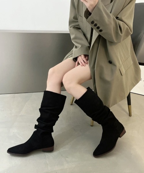 Ritzy（リッツィー）の「フェイクスウェード くしゅくしゅ ロングブーツ（ブーツ・レディース・ベージュ/ブラック・25/24.5/24/23.5/23）」の4枚目の写真