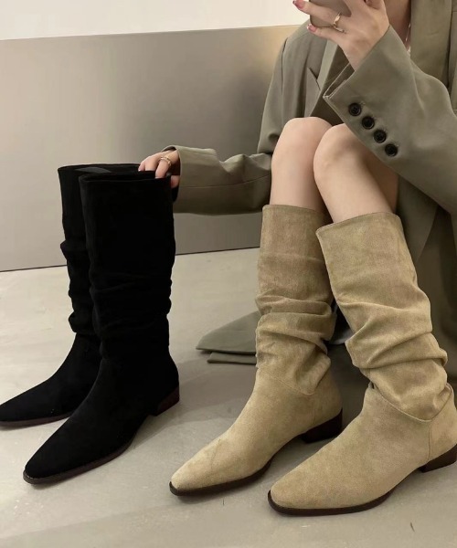 Ritzy（リッツィー）の「フェイクスウェード くしゅくしゅ ロングブーツ（ブーツ・レディース・ベージュ/ブラック・25/24.5/24/23.5/23）」の6枚目の写真