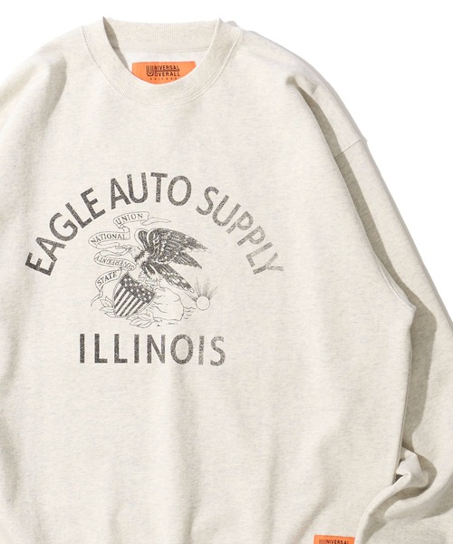 UNIVERSAL OVERALL(ユニバーサルオーバーオール)の「【UNIVERSAL OVERALL】CVC FLEECE GRAPHIC PRINT SWEAT PULLOVER / CVC裏毛 グラフィックプリント スウェットプルオーバー(スウェット・メンズ・オートミール/ミント/グレー・SMALL/MEDIUM/LARGE/X-LARGE)」の2枚目の写真