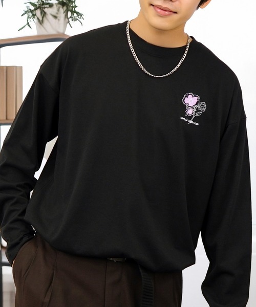 セール】刺繍 ワンポイント グラフィック ロンT ロゴ ハート 黒ネコ