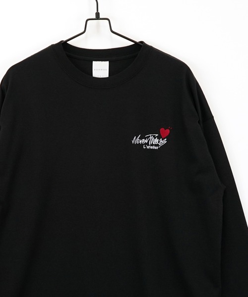 セール】刺繍 ワンポイント グラフィック ロンT ロゴ ハート 黒ネコ