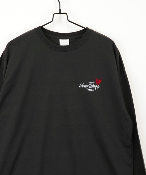 セール】刺繍 ワンポイント グラフィック ロンT ロゴ ハート 黒ネコ