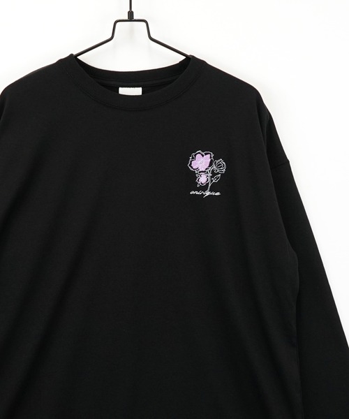 セール】刺繍 ワンポイント グラフィック ロンT ロゴ ハート 黒ネコ