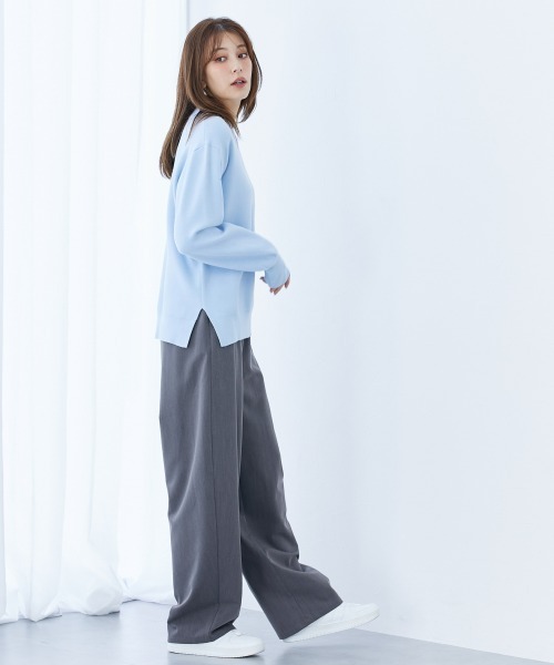 slattgir(スラットジール)の「高身長 スウェットライクニットVネックプルオーバー(トールサイズ)(ニット/セーター・レディース・オートミール/ライトブルー/ブラック/ネイビー・TM/TL/TLL/T3L/T4L/T5L)」の18枚目の写真