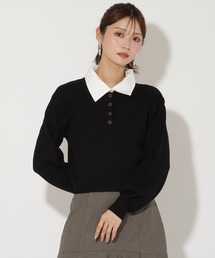 シャツ襟ケーブルニット