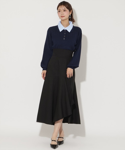 AND COUTURE(アンドクチュール)の「シャツ襟ケーブルニット(ニット/セーター・レディース・ブラック/ネイビー/ライトグレー/ボルドー・FREE)」の8枚目の写真